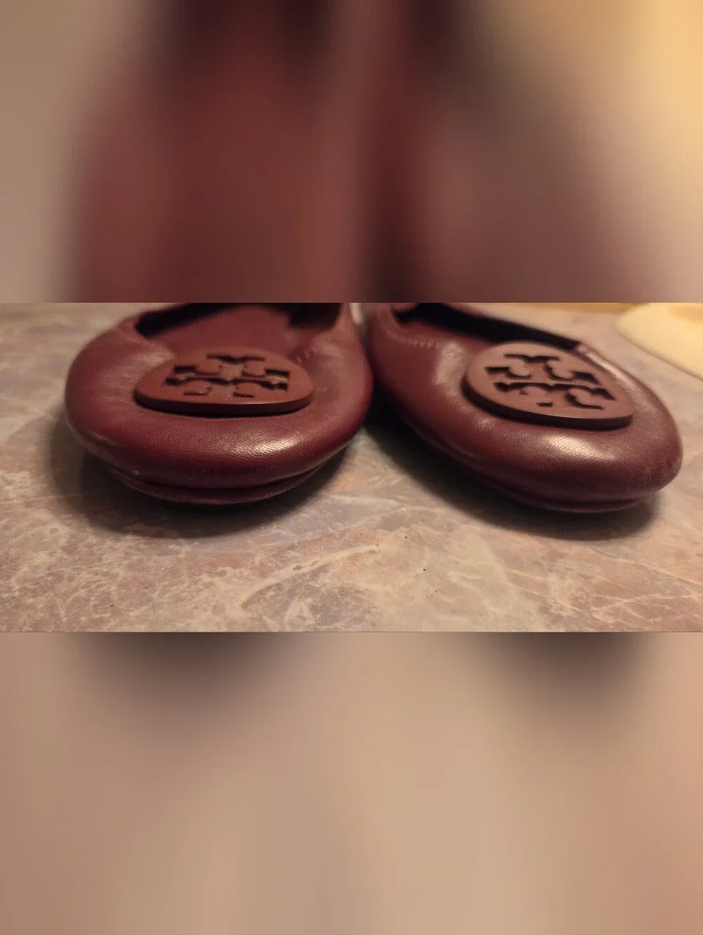 Tory Burch Maroon Leather Logo Ballet Flats